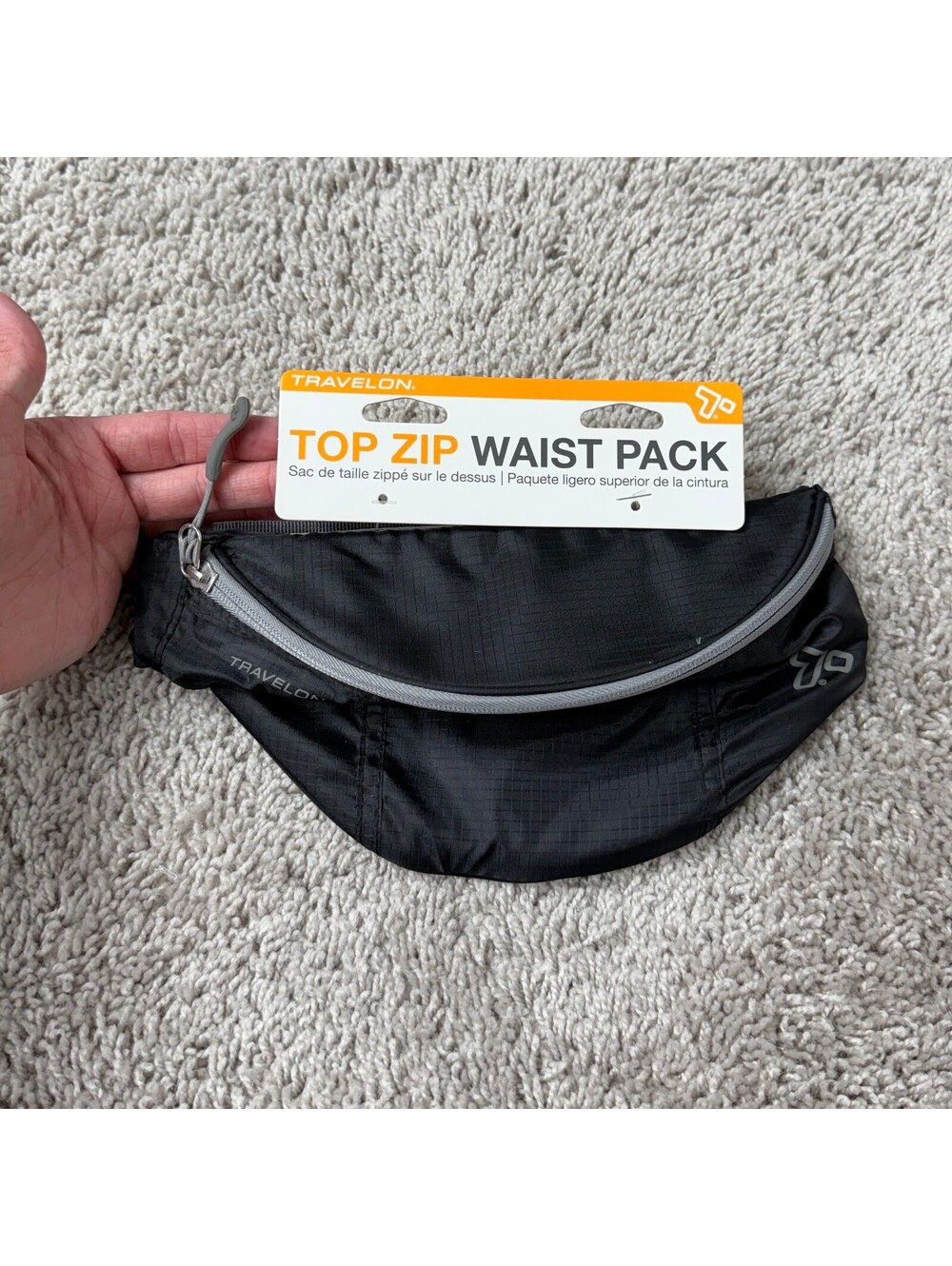 Travelon Top Zip Waist Pack Black Lightweight Travel Belt Bag NWT